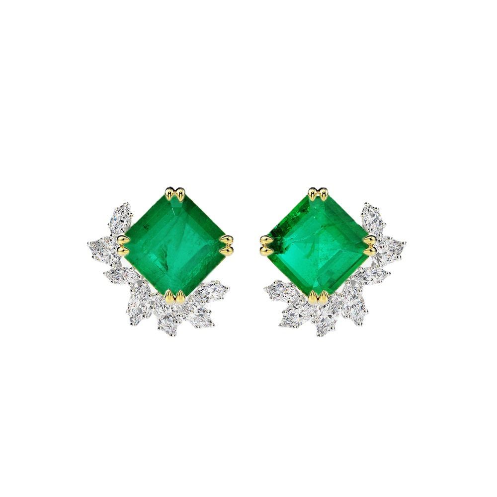 Emerald Green Rhombus Stud Pierced Earrings by Vooglam - Front View