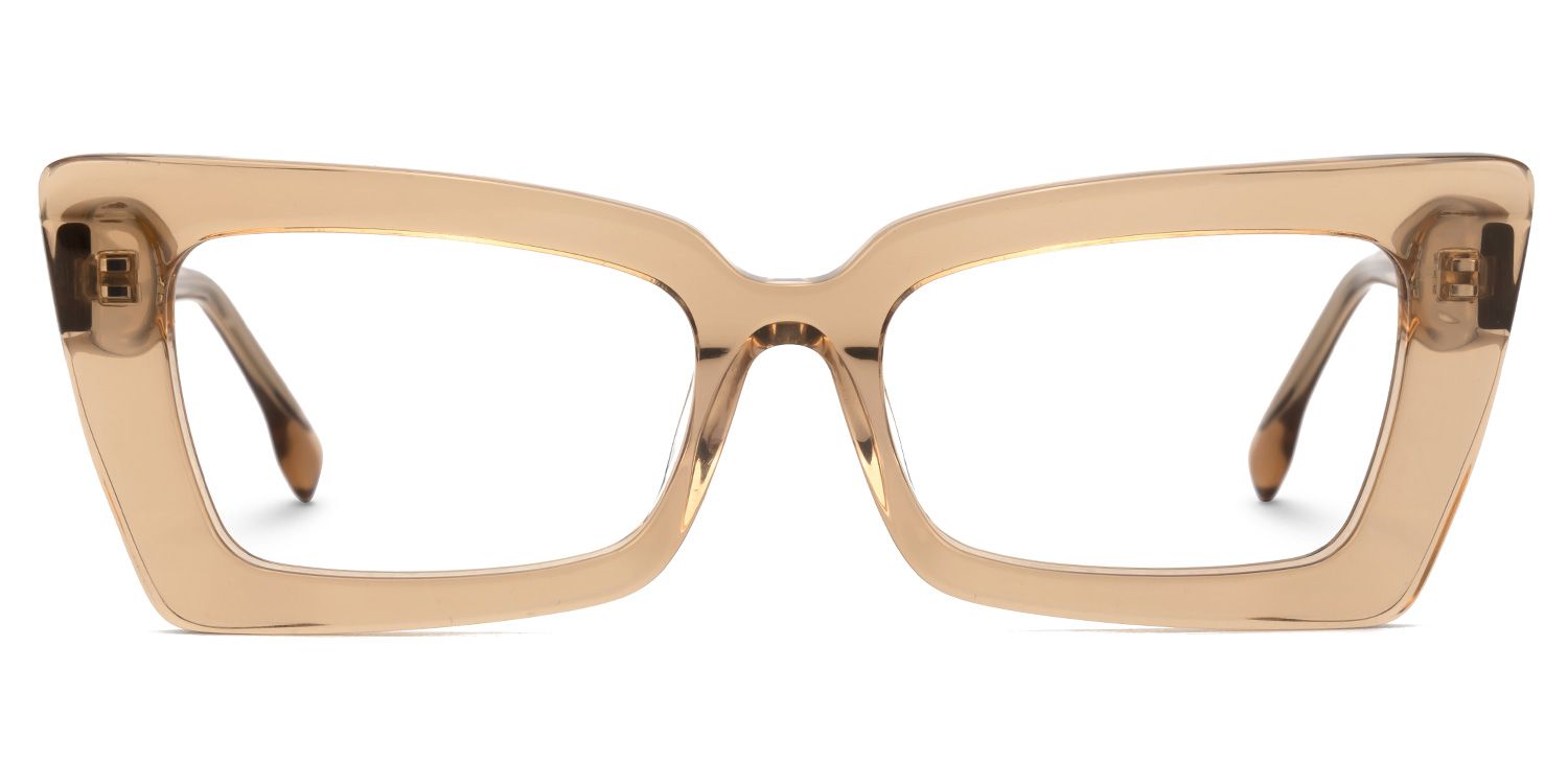 Sarah - Translucent Caramel Rectangle Frame glasses | Vooglam Angle View