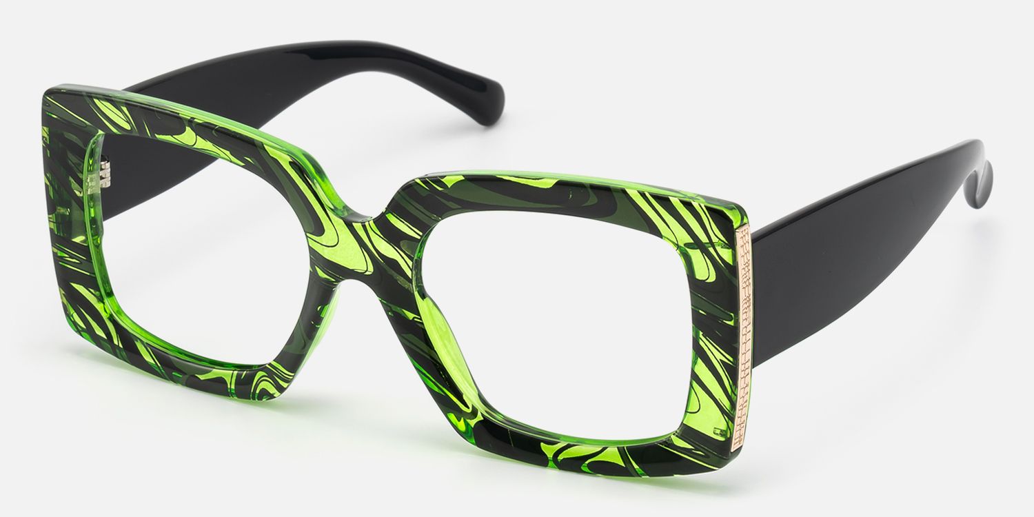Borislav - Rectangle Green/Pattern Eyeglasses | Vooglam Front View