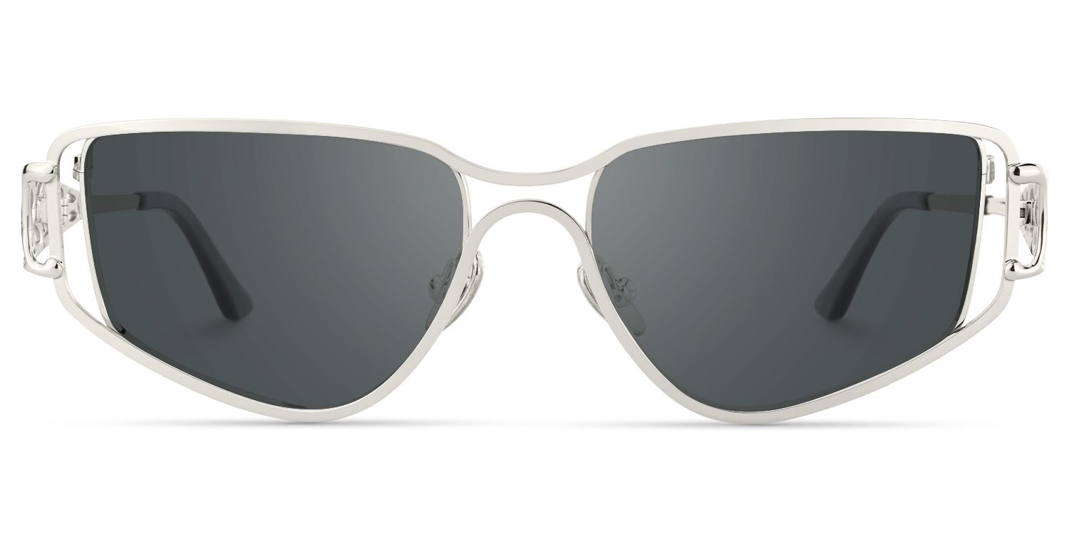 Sakina - Geometric Silver Sunglasses | Vooglam Angle View