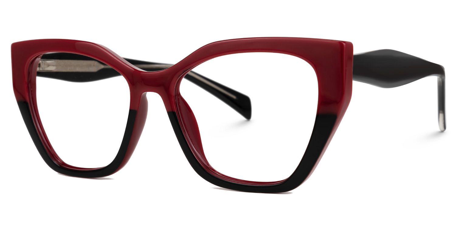 Desdra - Cat Eye Red/Black Two-tone Eyeglasses | Vooglam Front View