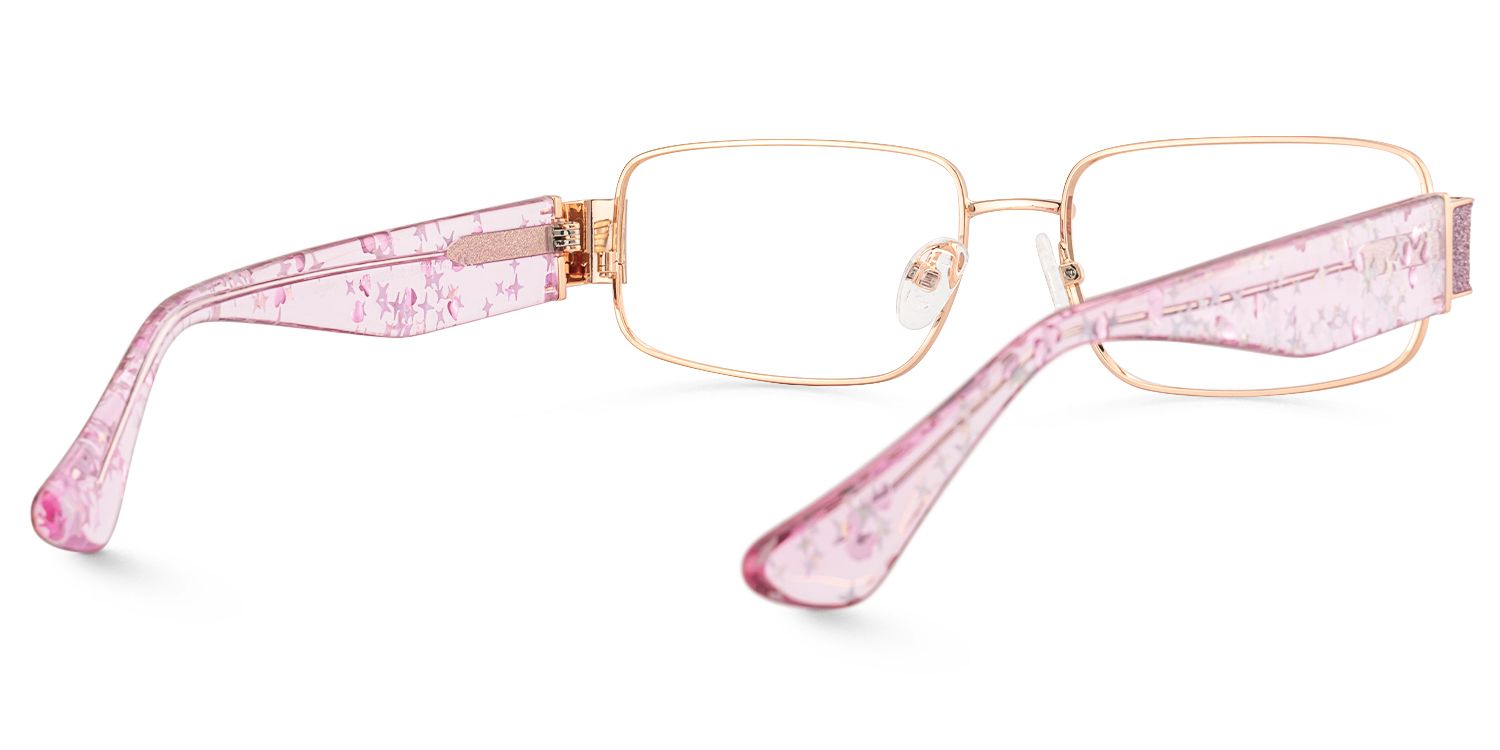 Alexandra - Rectangle Pink Eyeglasses by Vooglam - Side View