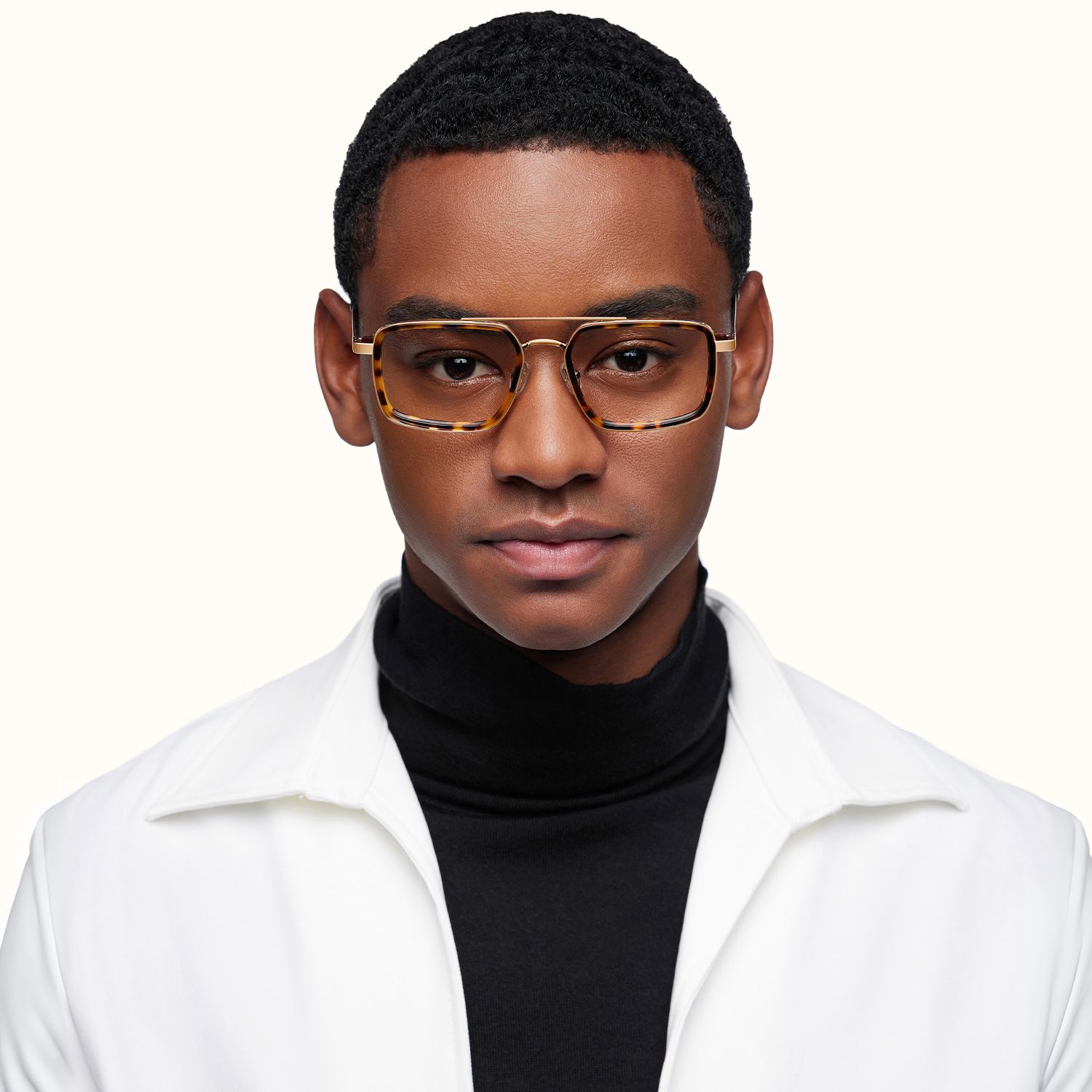 model wearing Navigator - Aviator Tortoise Eyeglasses 1