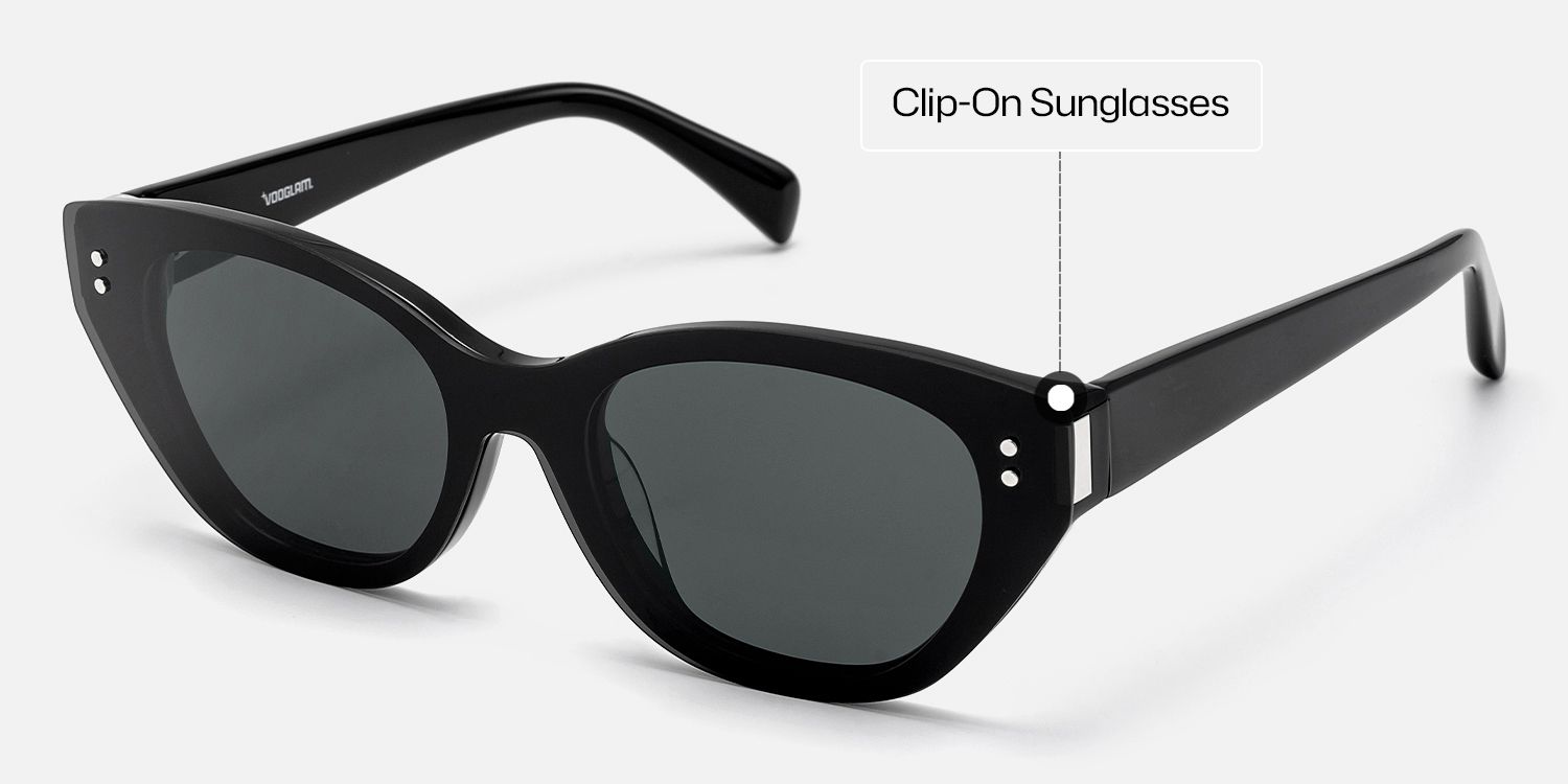 Cicely - Black Cateye Magnetic Clip on Sunglasses | Vooglam Front View