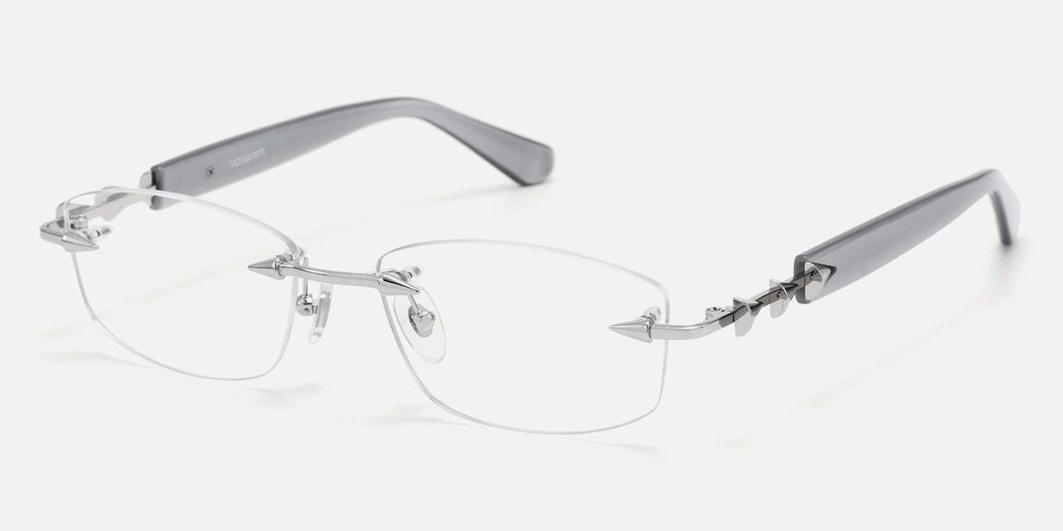 Fracture - Silver Grey Rimless Spike Glasses | Vooglam Front View