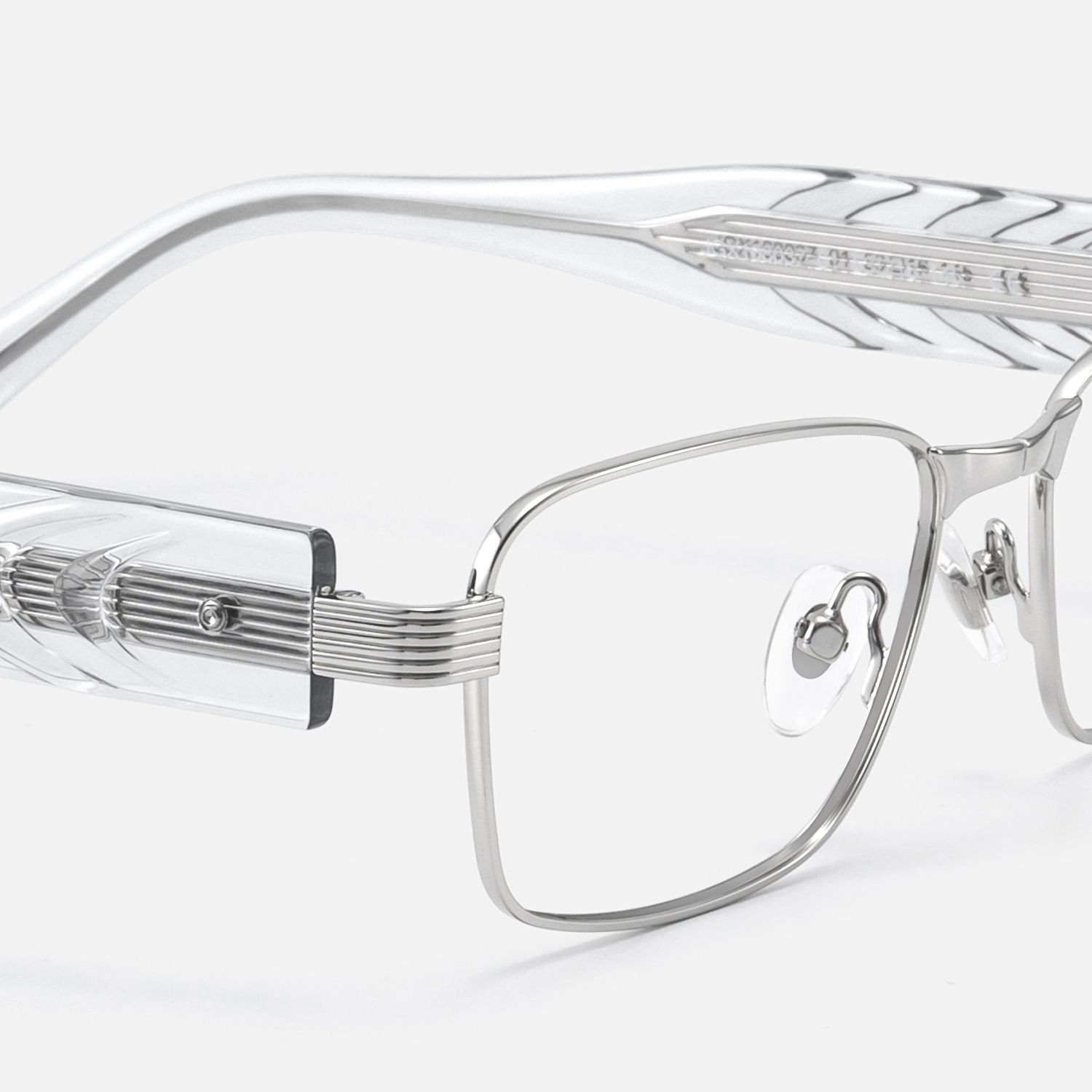 Toyo - Exposed Metal Pin Silver Rectangle Glasses | Vooglam Design Details