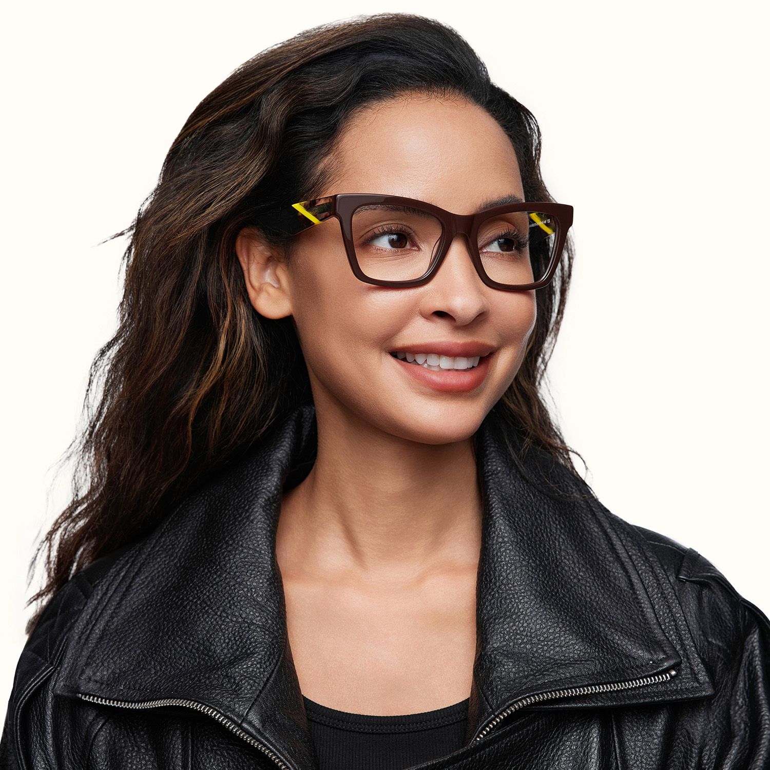 model wearing Vibranium - Rectangle Brown Eyeglasses 2