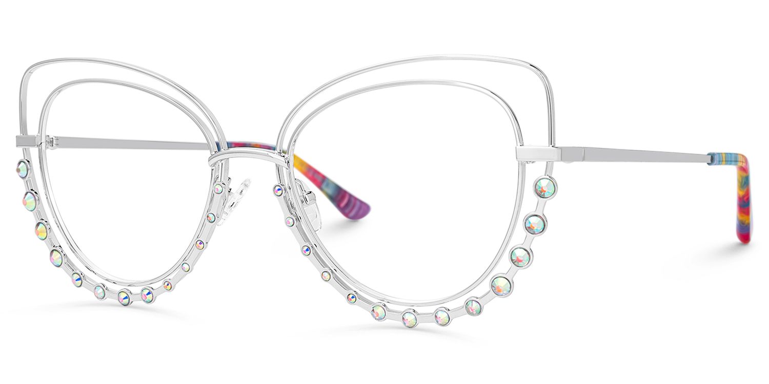 Odilia - Cat Eye Silver Eyeglasses by Vooglam - Front View