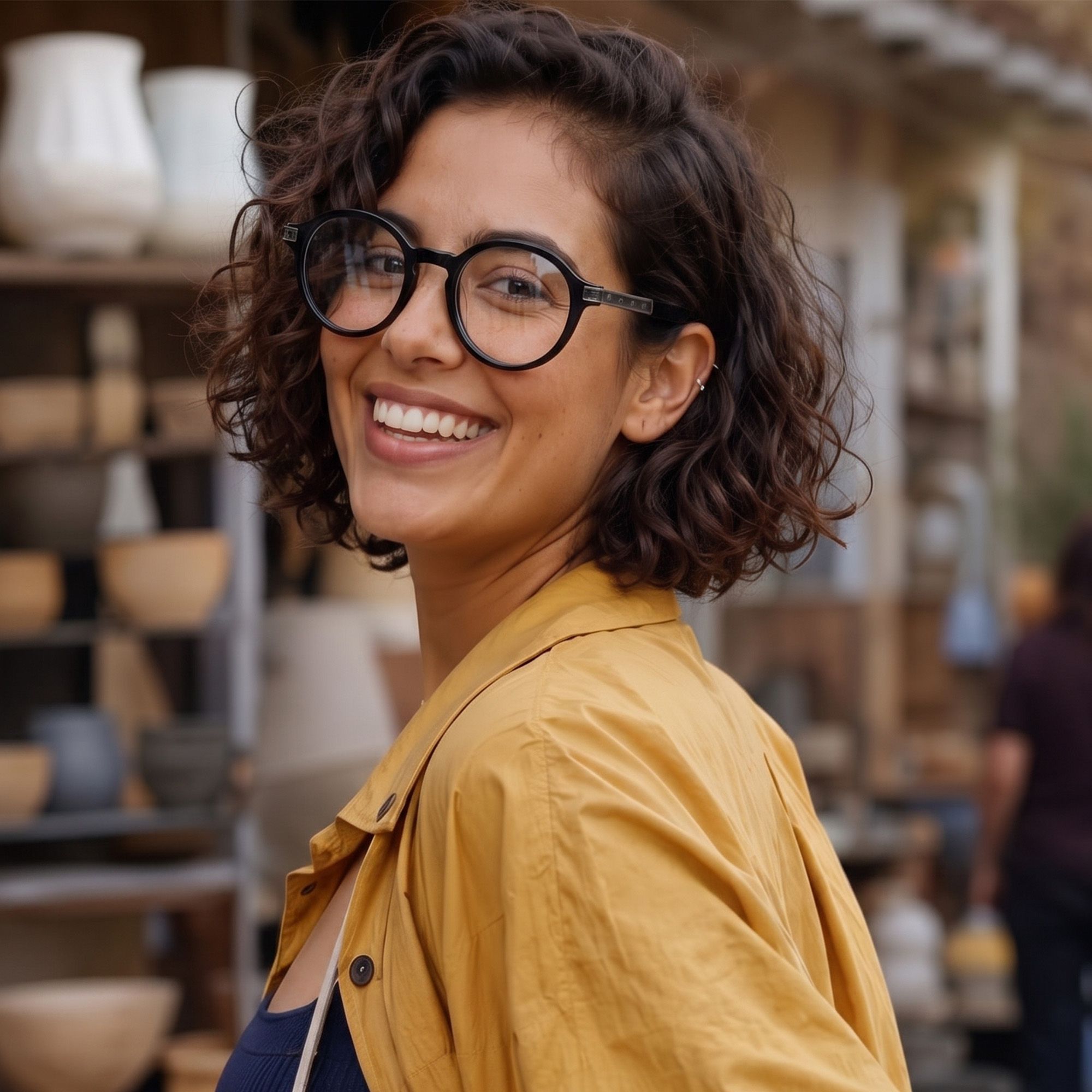Vooglam Street Style in Real Life: Lennon - Dark Brass Khaki Marbled Round Frames by Vooglam