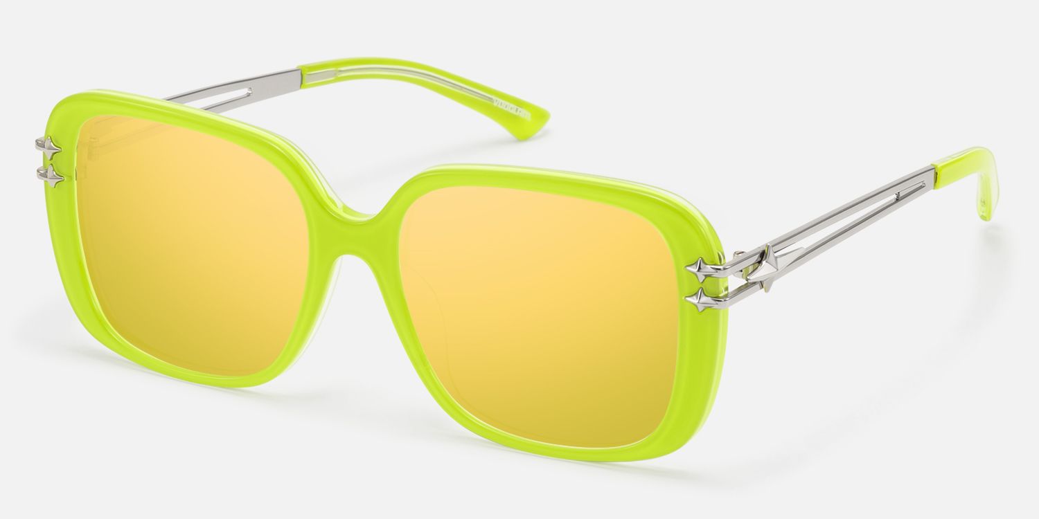 Nova - Neon Green Gold Mirrored Double Wire Shades by Vooglam - Front View