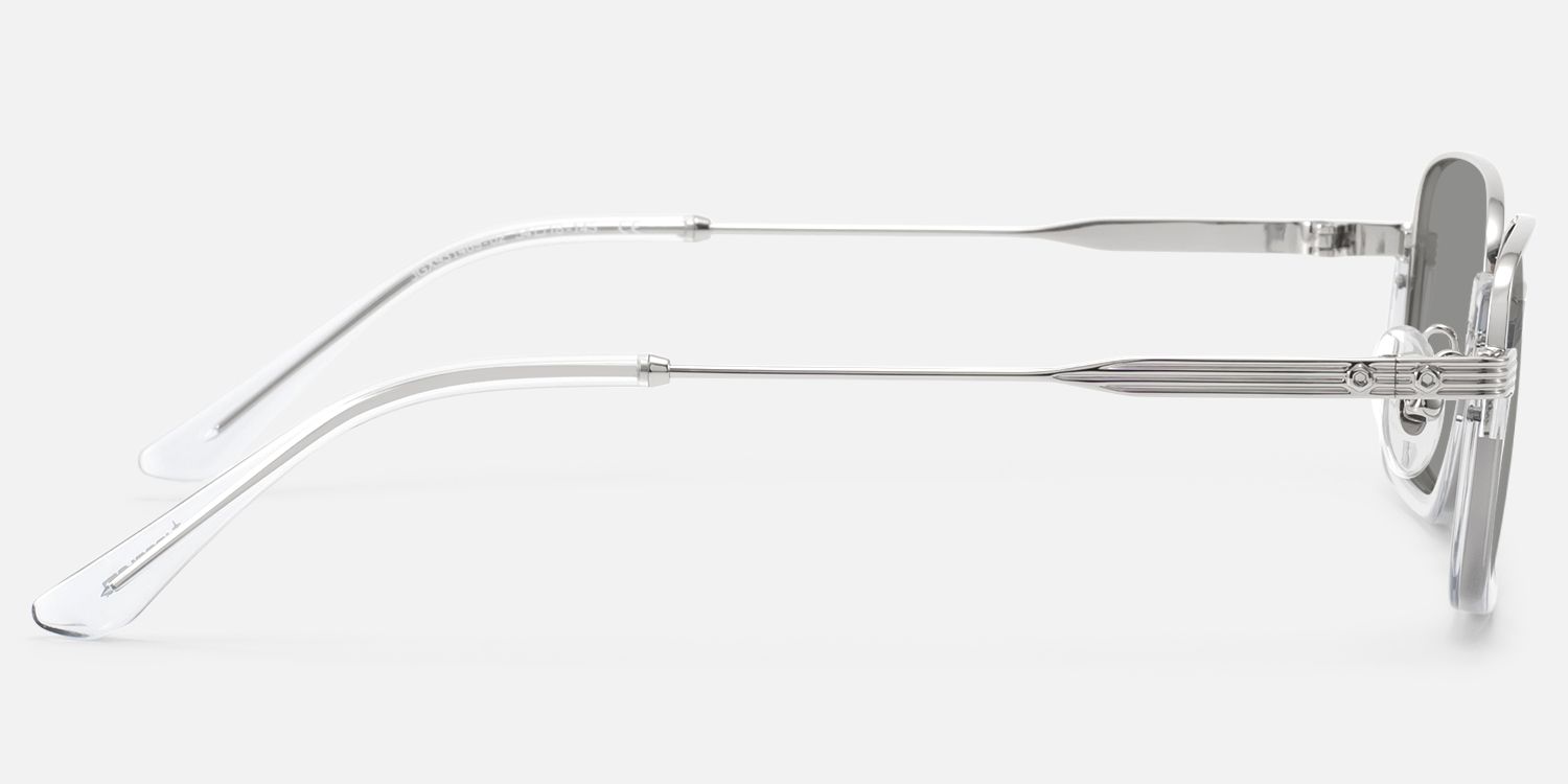 Basel - Oversized Silver Clear Gray Sunglasses | Vooglam Side View