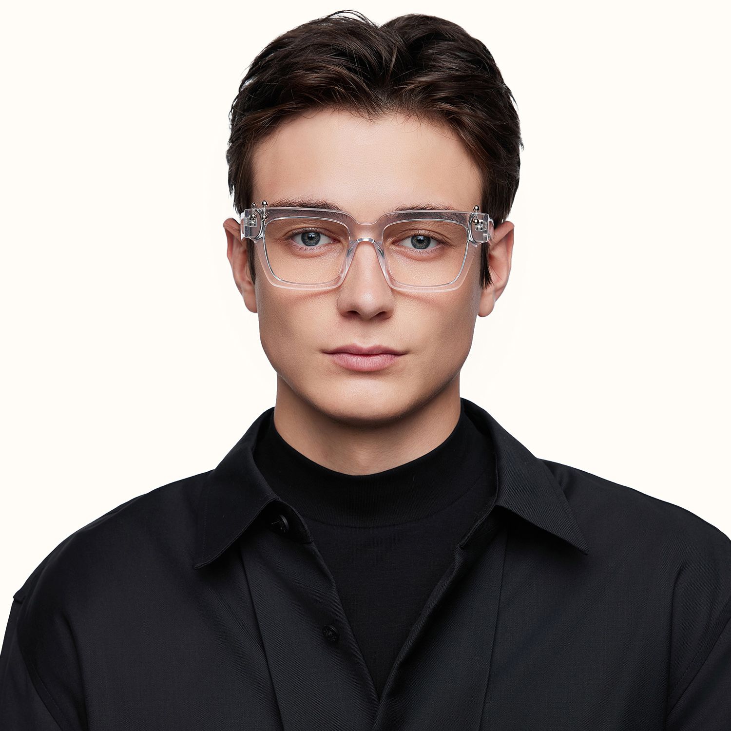 PIERCE - Square Transparent Eyeglasses | Vooglam On Model 2