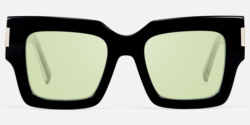 Vaeda - Black Square Green Lens Sunglasses | Vooglam