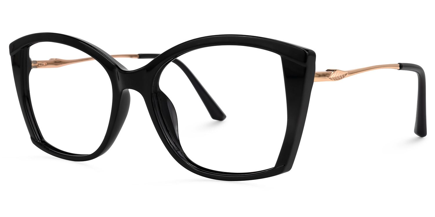 Edzia - Geometric Black Eyeglasses | Vooglam Front View