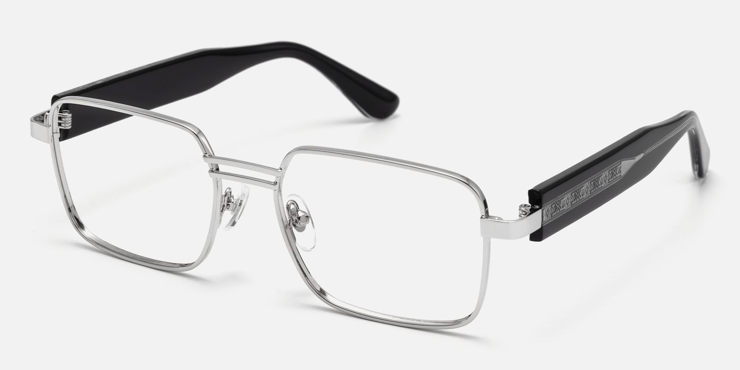 Ubuntu - Rectangle Silver Eyeglasses | Vooglam Front View