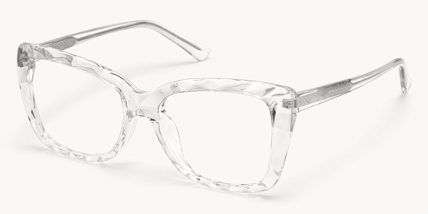 Shane - Rectangle Crystal Clear Faceted Glasses │Vooglam Front View