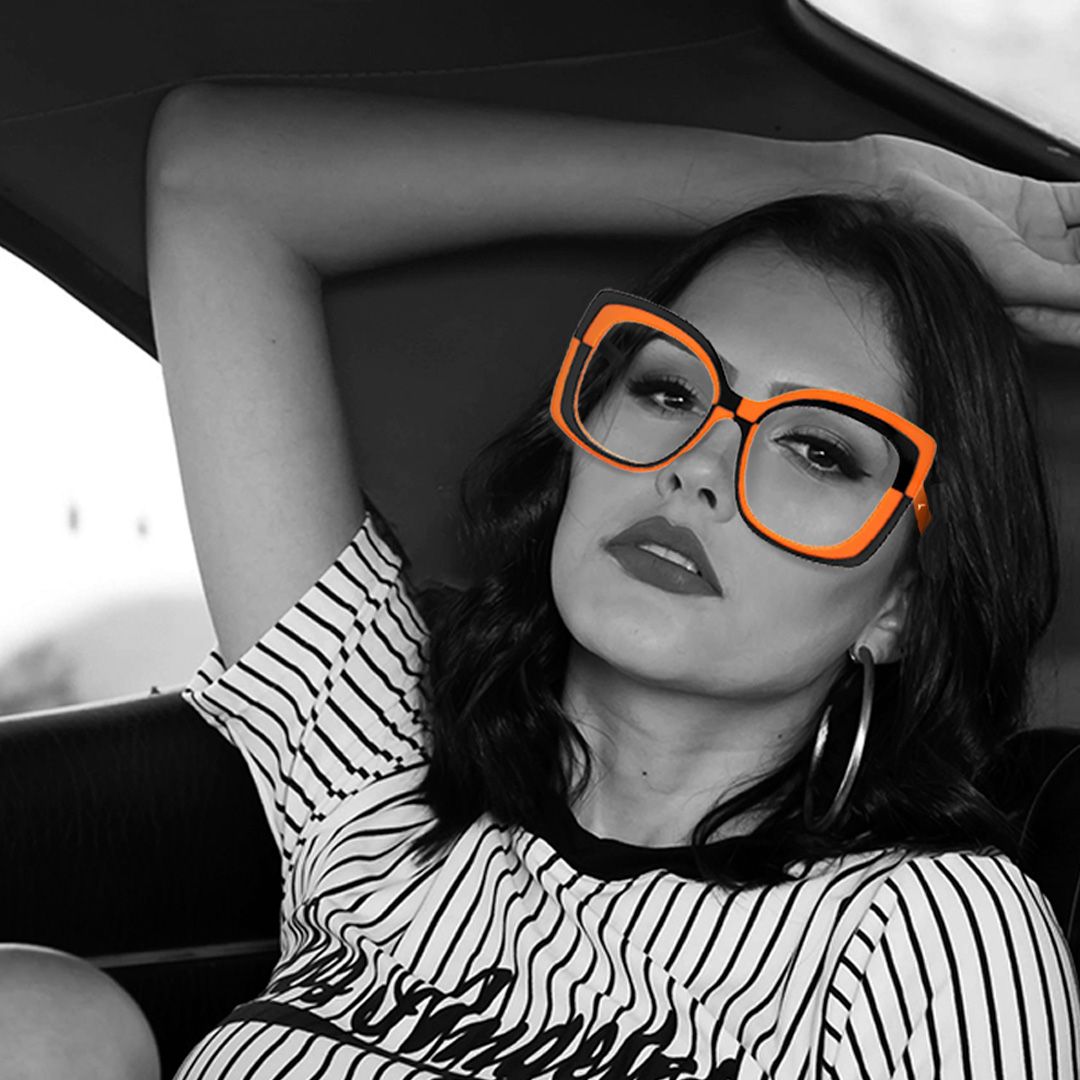 Mabon - Butterfly Orange Eyeglasses | Vooglam On Model 1