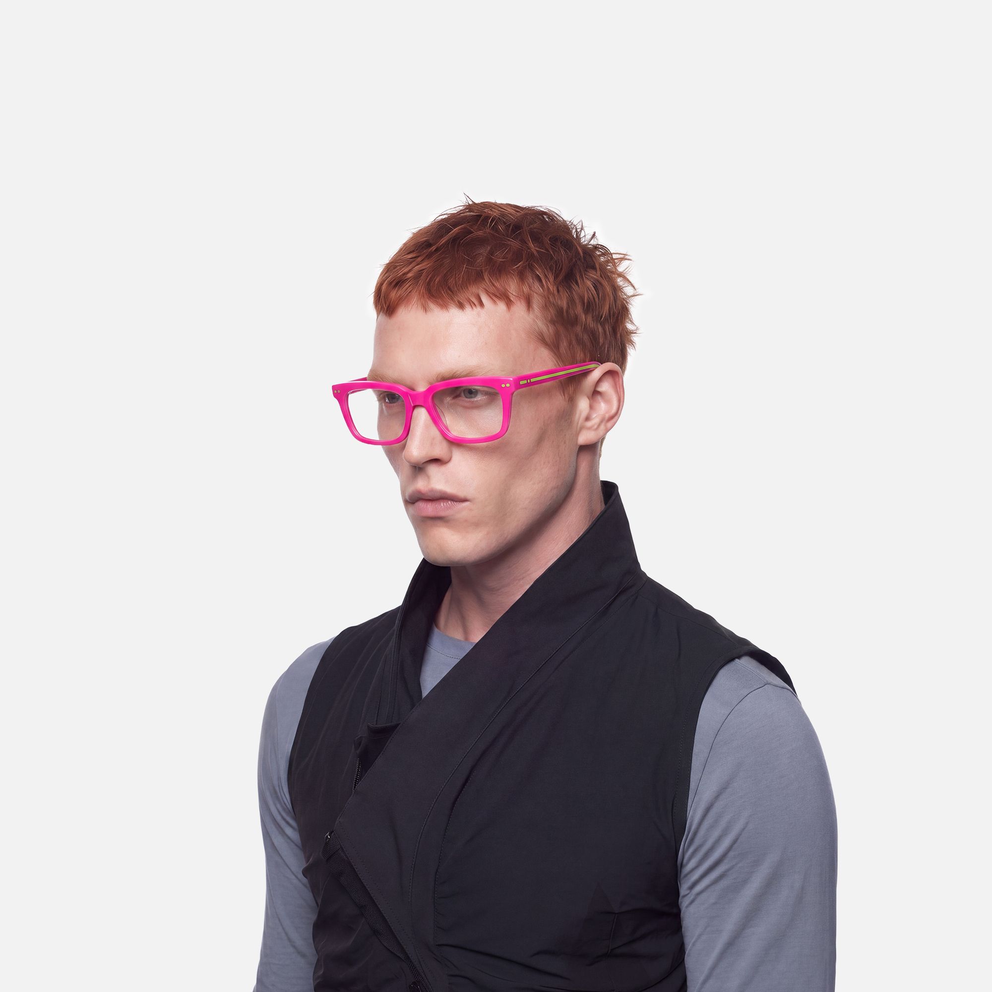 Remix - Chic Rectangle Pink Eyeglasses | Vooglam On Model 4