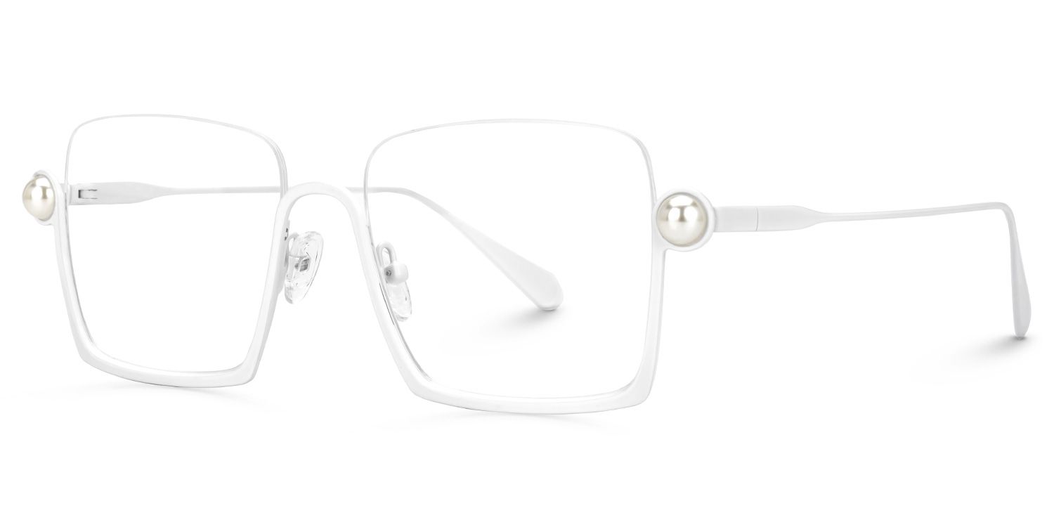 Fenella - Square White Eyeglasses | Vooglam Front View