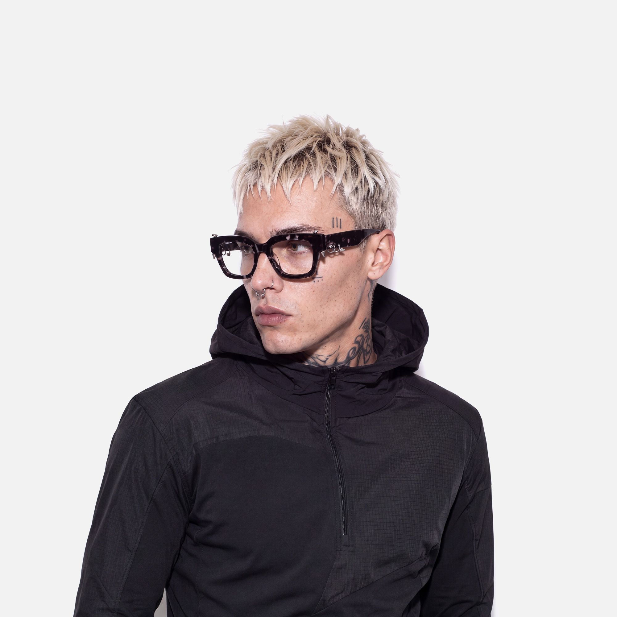 Sabrina - Black Pierced Tortoise Glasses | Vooglam On Model 4