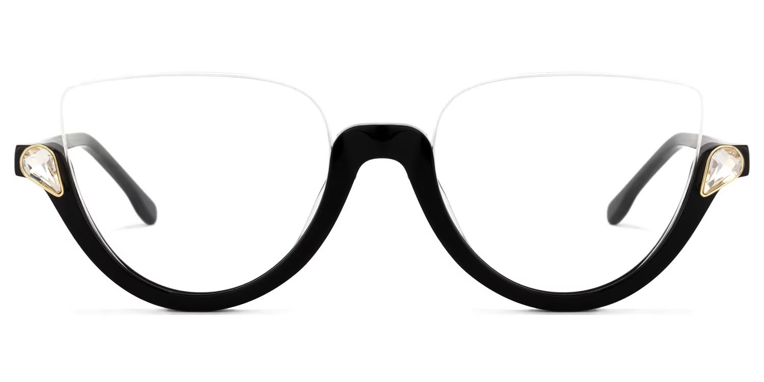 Sylvia Black Semi-Rimless Cat Eye Glasses for Women | Vooglam Angle View