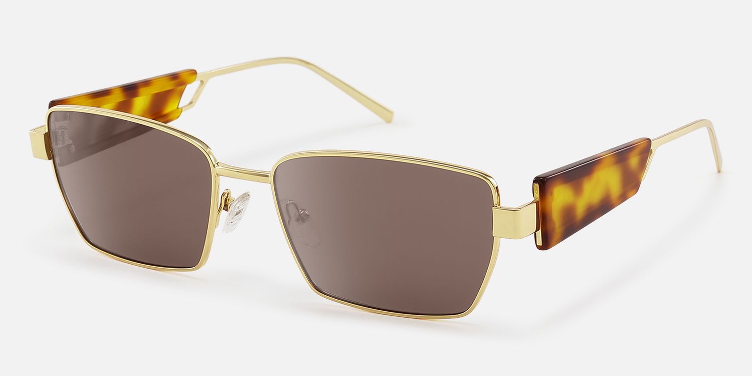 Rogue - Rectangle Gold Sunglasses | Vooglam Front View