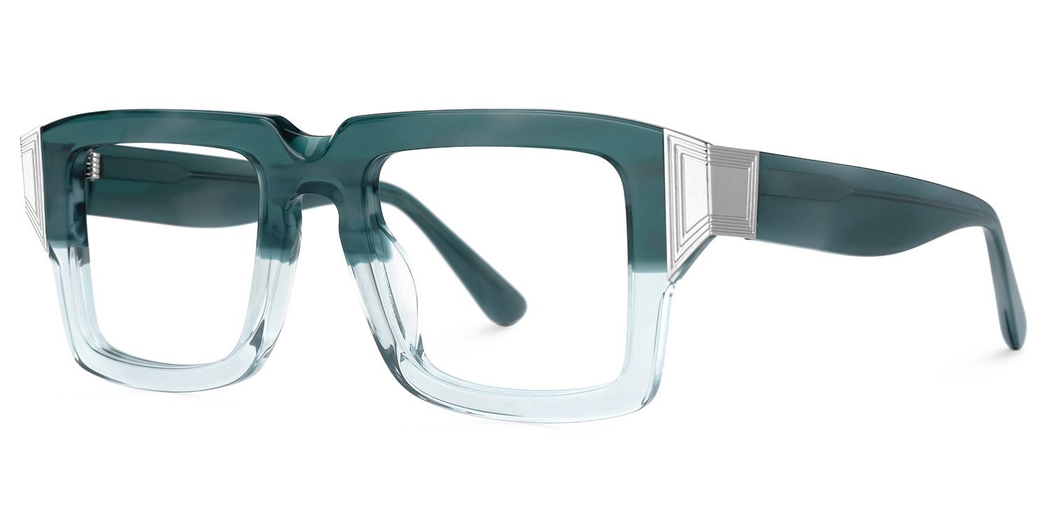 Emanita - Rectangle Green Eyeglasses by Vooglam - Front View
