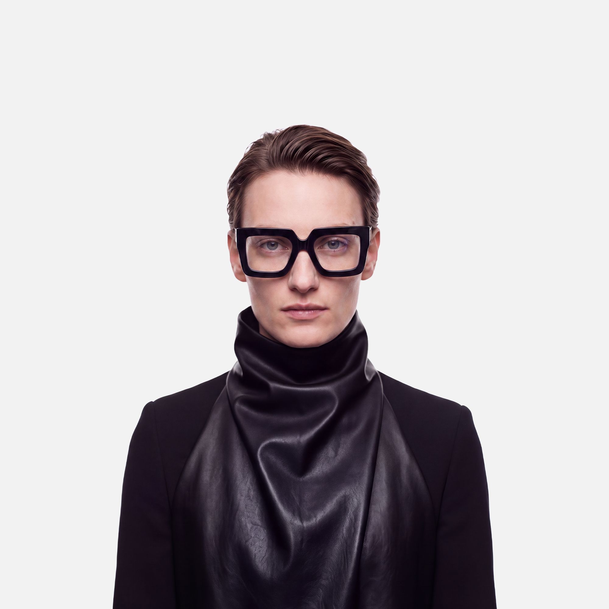 Charisse - Oversized Chunky Black Square Glasses | Vooglam On Model 2
