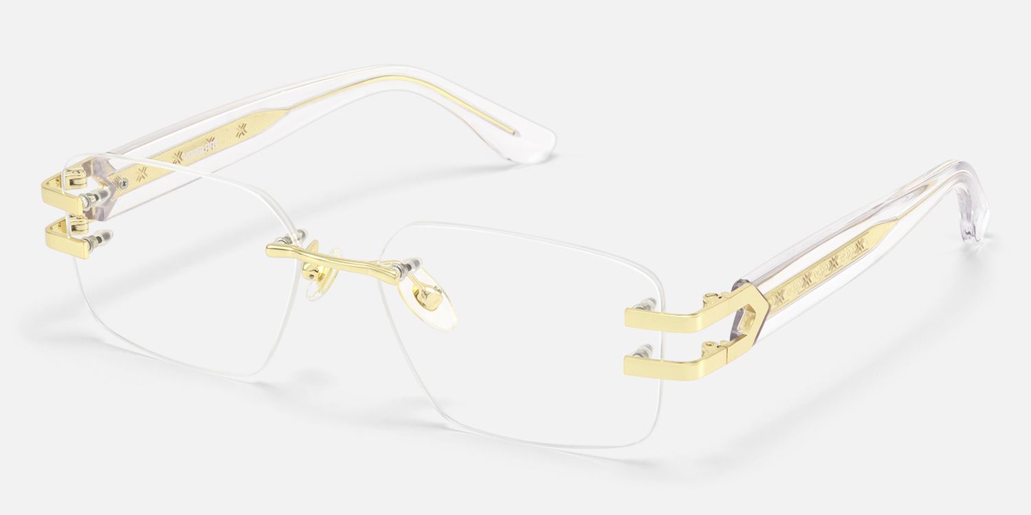 Aurum - Crystal Rimless Rectangle Glasses | Vooglam Front View