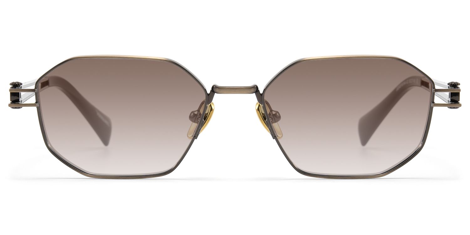 Frame Size of Loos - Gold Double Wire Geometric Sunglasses | Vooglam