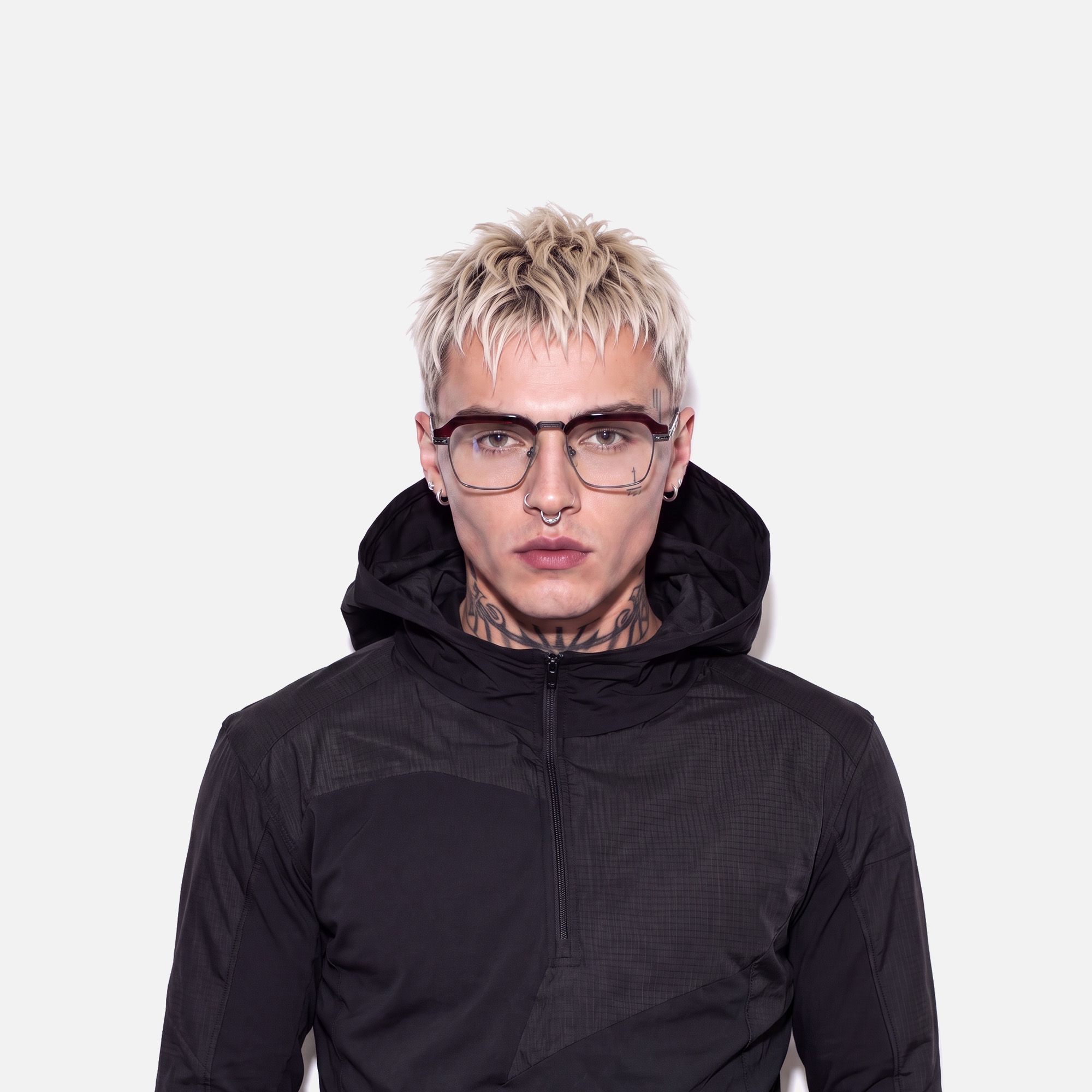 Archive - Red & Gunmetal Razor Blade Glasses | Vooglam On Model 2