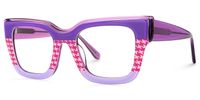 Lalasa - Purple Rectangle Glasses Houndstooth Style| Vooglam Front View