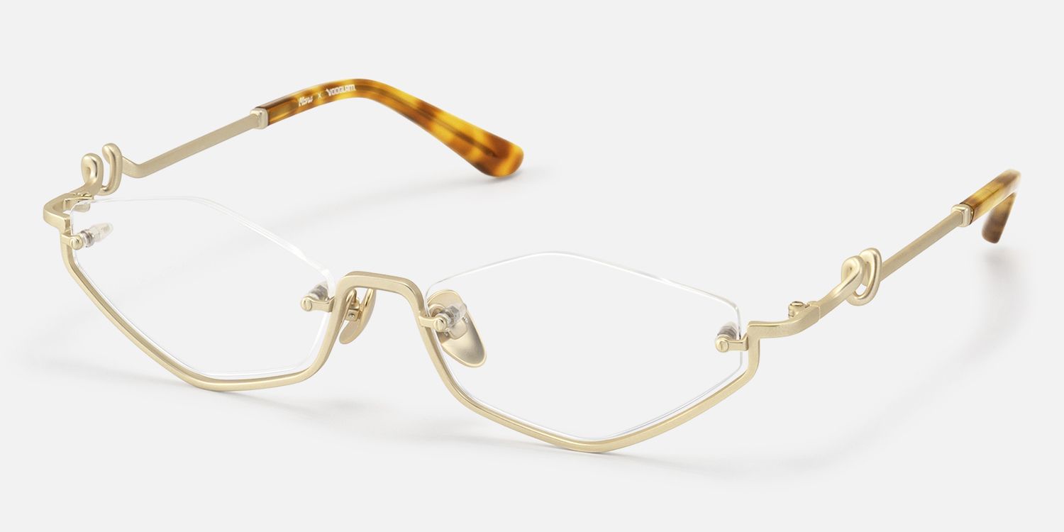 Niseko - Matte Brushed Gold Geometric Glasses | Vooglam Front View