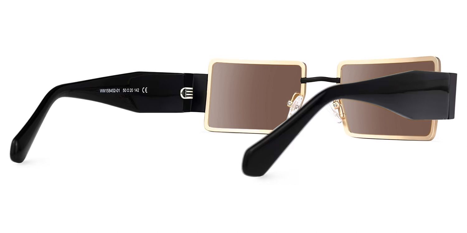 Anitta - Gold Rim Rectangular Sunglasses Bold Temples by Vooglam - Side View
