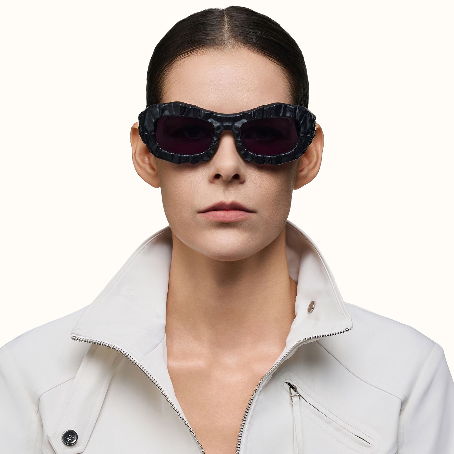 model wearing The Geologist - Geometric Black Sunglasses 1
