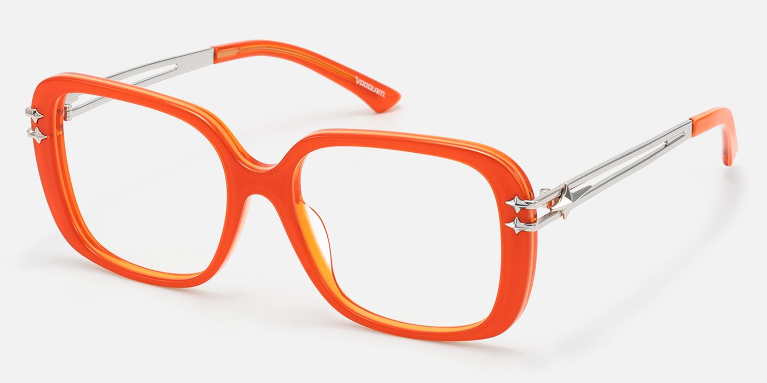 Nova - Neon Orange Star Deco Double Wire Glasses by Vooglam - Front View