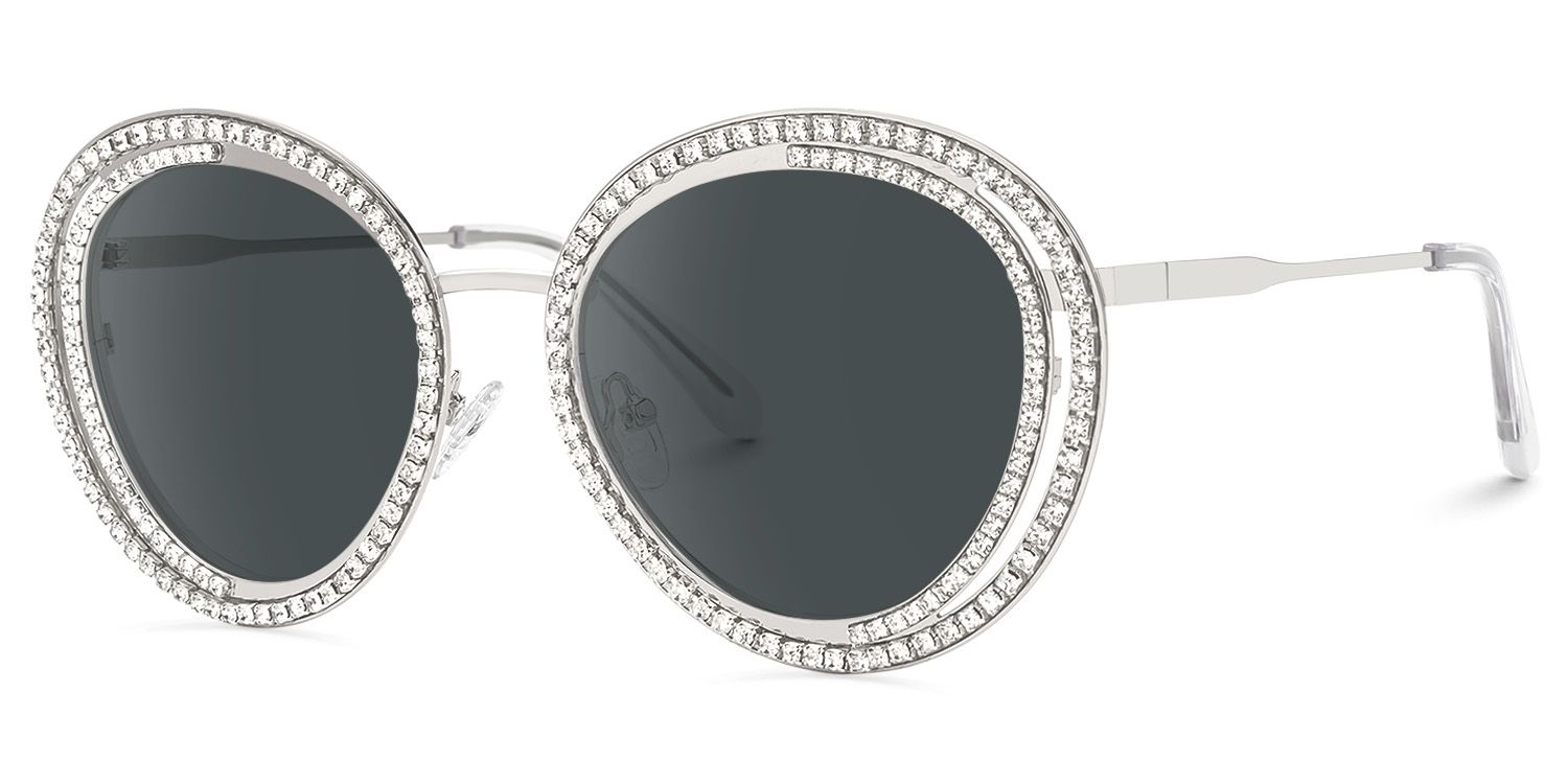 Hafiz - Round Silver Sunglasses | Vooglam Front View