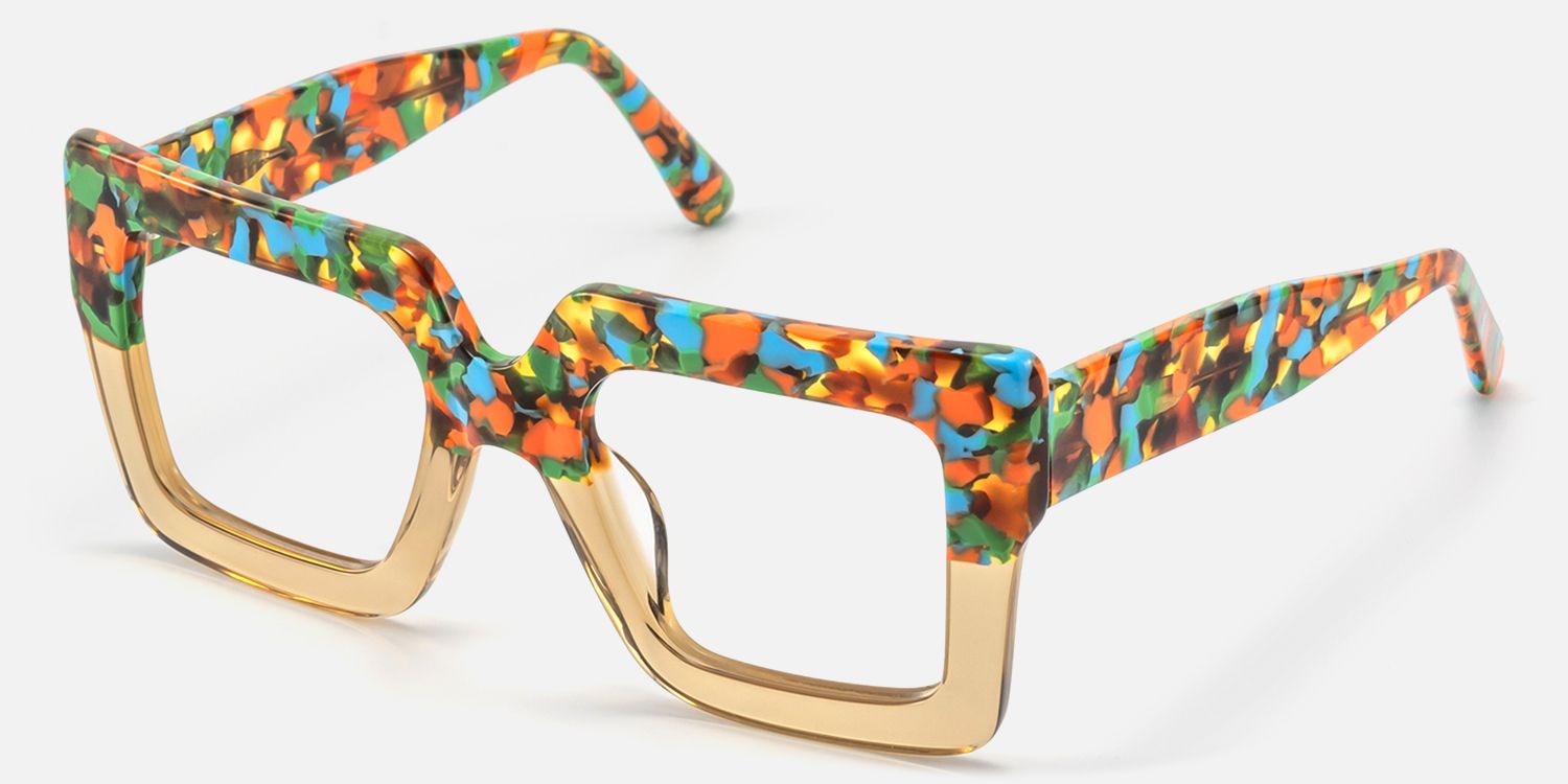 Charisse - Bold Multicolor Square Glasses Unique Design | Vooglam Front View