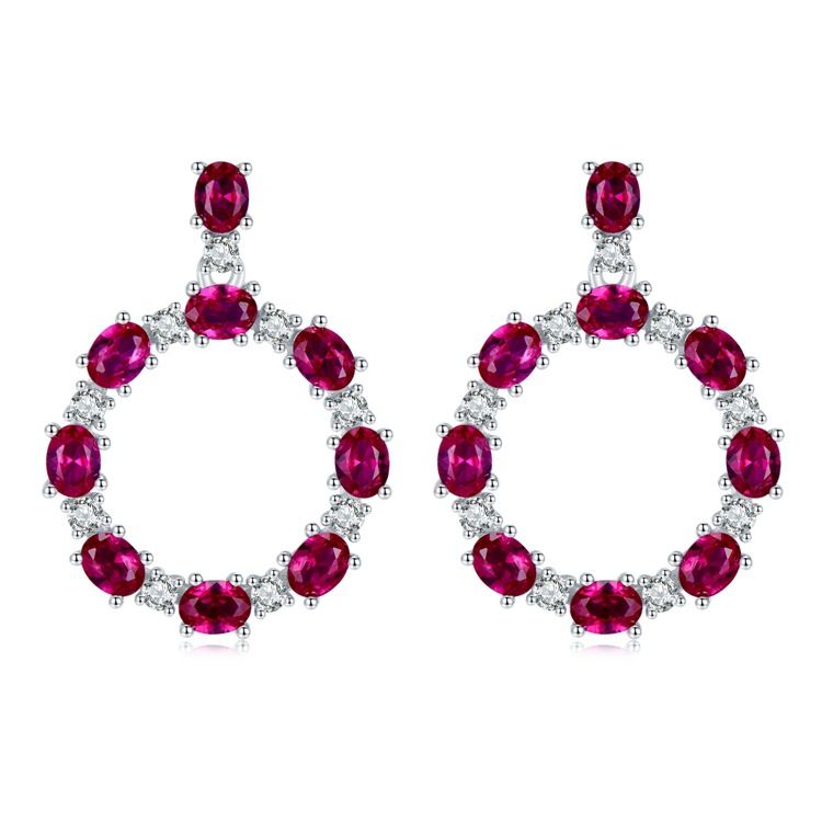Hollowed-Out Ruby Red Pierced Earrings | Vooglam Front View