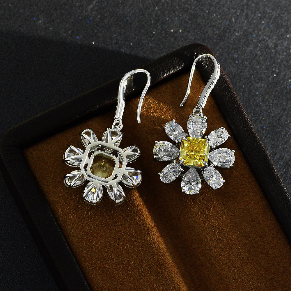 Sunflower Fancy Yellow Square Pierced Earrings by Vooglam - Lifestyle Look