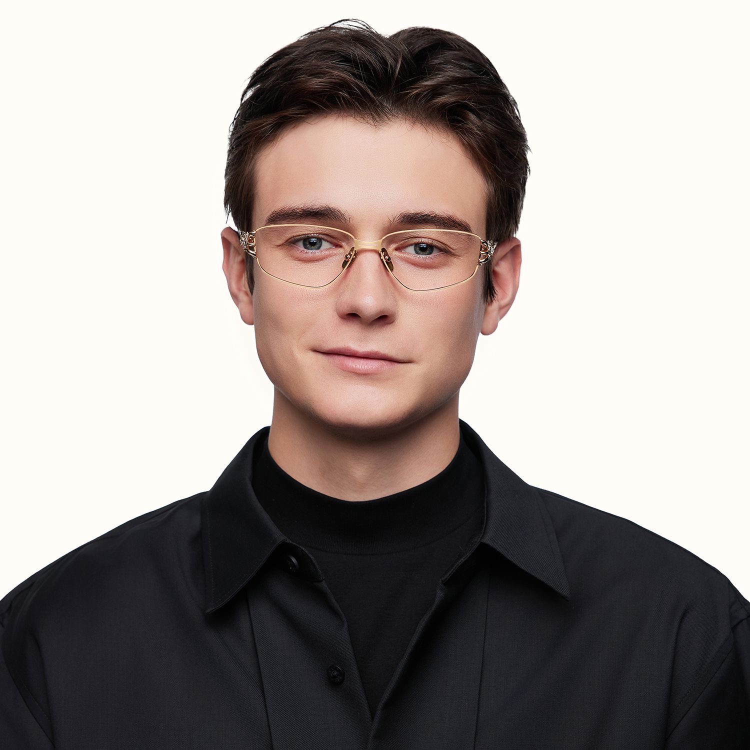 model wearing Spine - Geometric Gold Eyeglasses 2