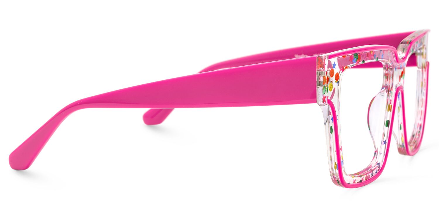 Naiya - Square Pink Glitter Eyeglasses by Vooglam - Product View 4