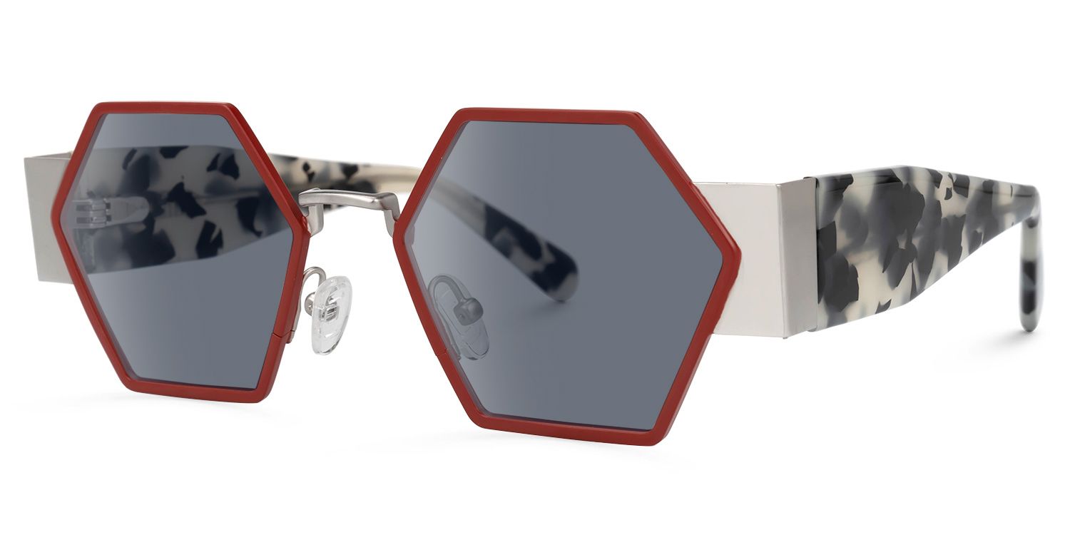 Lizzy - Geometric Red Sunglasses | Vooglam Front View