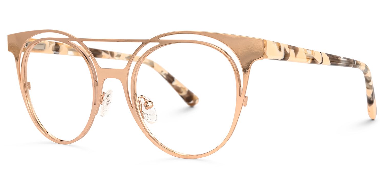 Afrodille - Round Rose/Gold Eyeglasses | Vooglam Front View