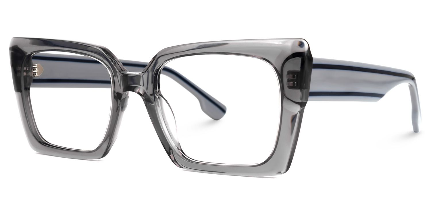 Denicia - Rectangle Grey Eyeglasses | Vooglam Front View