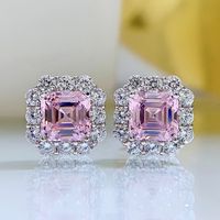 Glamorous Fancy Pink Square Pierced Earrings | Vooglam On Model 1