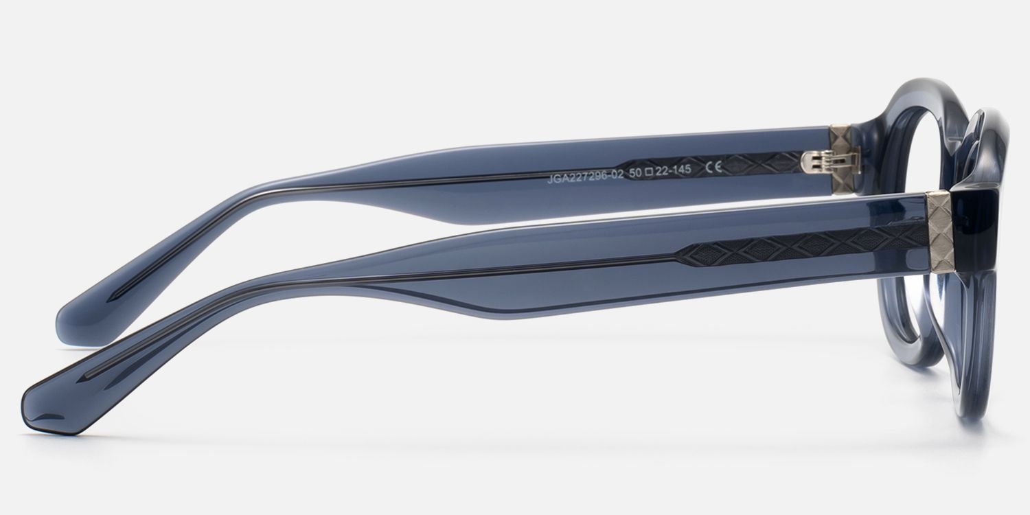 Eerie - Thick Clear Blue Acetate Round Glasses | Vooglam Side View