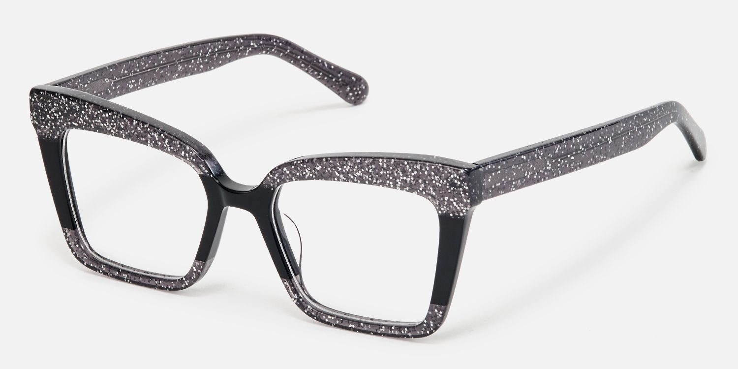 Galarza - Retro Black Glitter Rectangle Glasses | Vooglam Front View