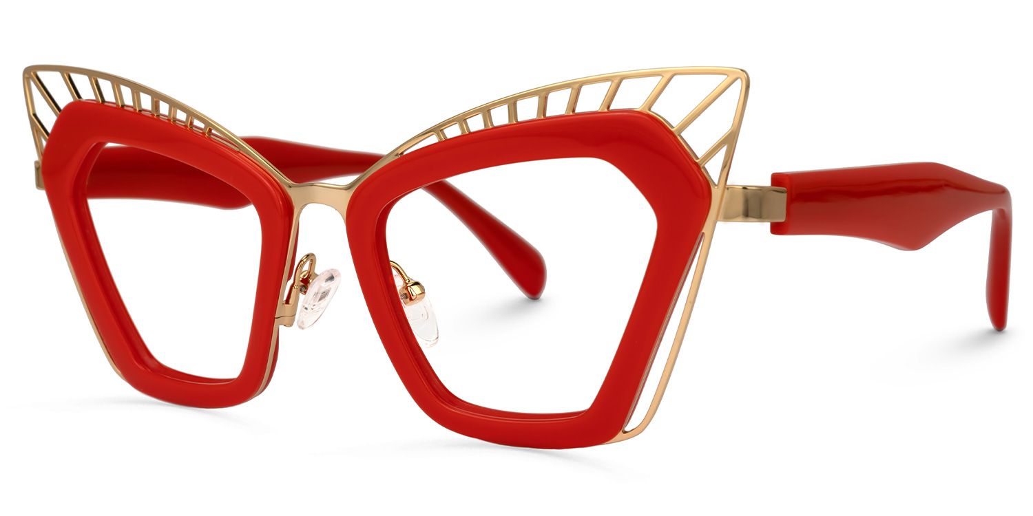 Deiter - Cat Eye Red/Gold Eyeglasses | Vooglam Front View