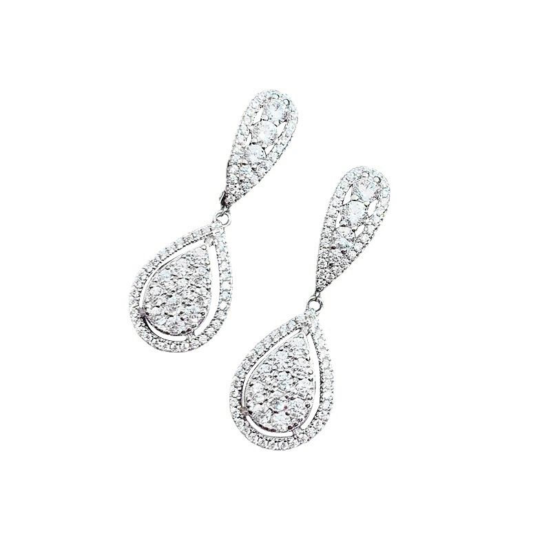 Cute Diamond White Round Pierced Earrings by Vooglam - Front View